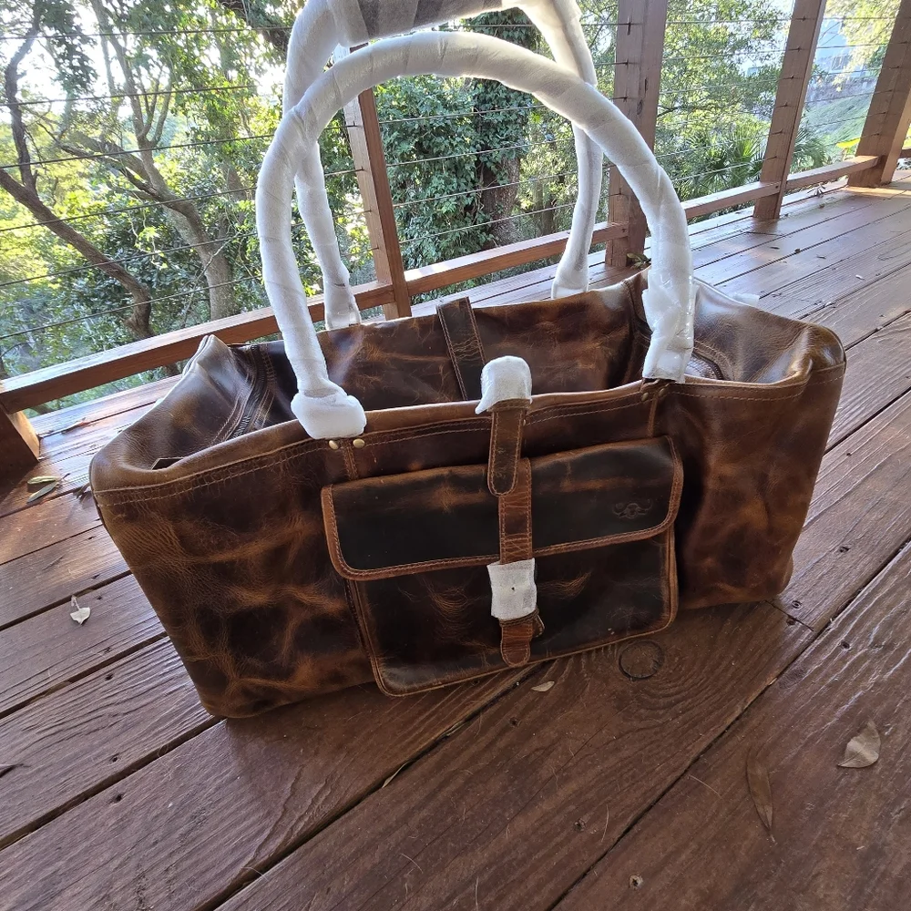 Retro Buffalo Leather Duffle Bag - Recondite Sepia by Sam's Buffalo 26 In NWT's
